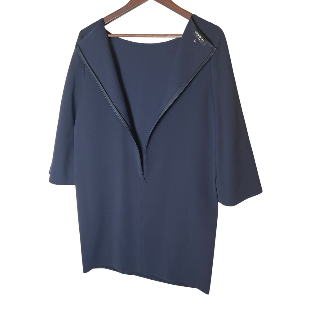 Lafayette 148 New York Navy Blue Split Bell Sleeve Shift Dress Womens Medium - Picture 8 of 8